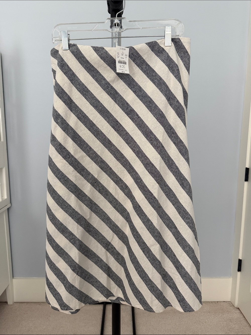 J. Crew Black and Cream Diagonal Stripe A-Line Skirt